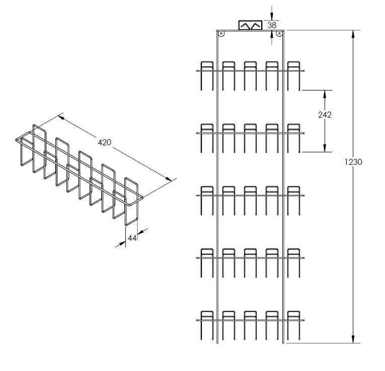 Greeting Card Display Wall Rack or Slatwall for mixed sized Cards - 5ADWI