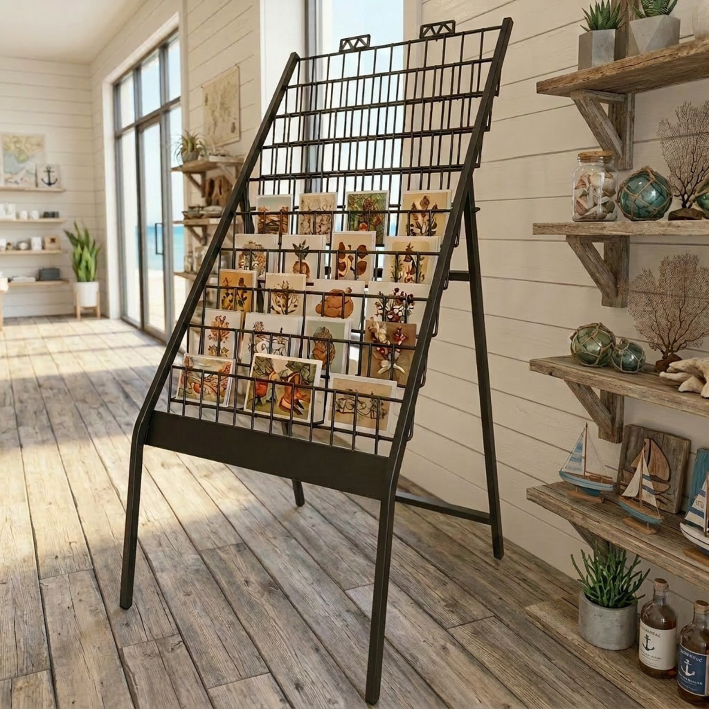 Greeting Card Space Saver Display Stand – 10 Tray Rack with 24” Shelves for Mixed Size Cards