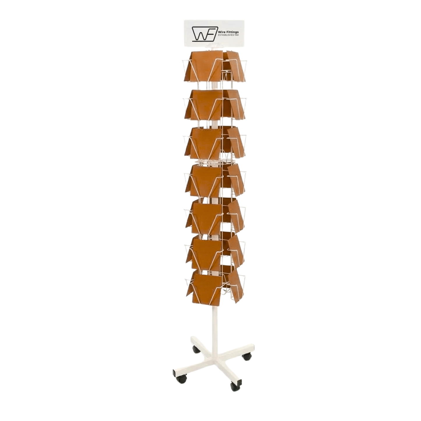 Greeting Card Floor Display Stand – 28 Pocket Spinner Rack for 6” Square Cards, Retail Holder