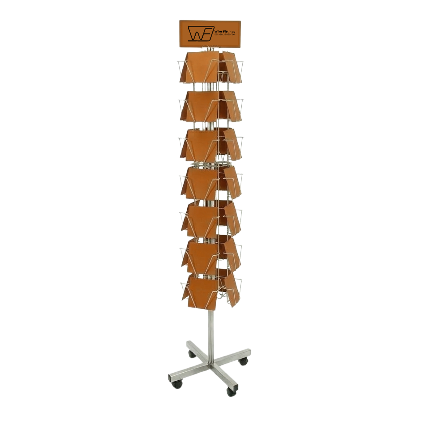 Greeting Card Floor Display Stand – 28 Pocket Spinner Rack for 6” Square Cards, Retail Holder