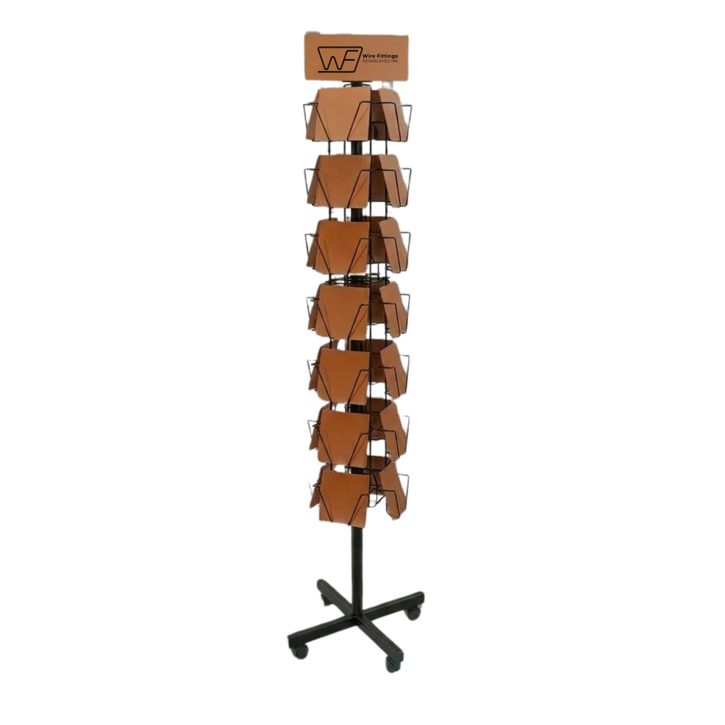 Greeting Card Floor Display Stand – 28 Pocket Spinner Rack for 6” Square Cards, Retail Holder