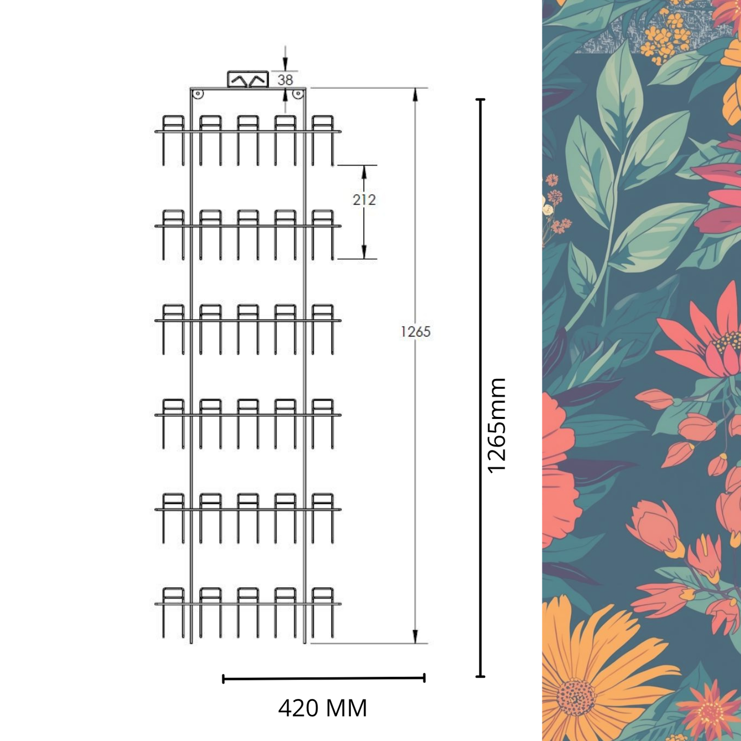 Greeting Card Wall Display Rack – 6 Pocket Door or Slatwall Mounted Holder for Mixed Size Cards