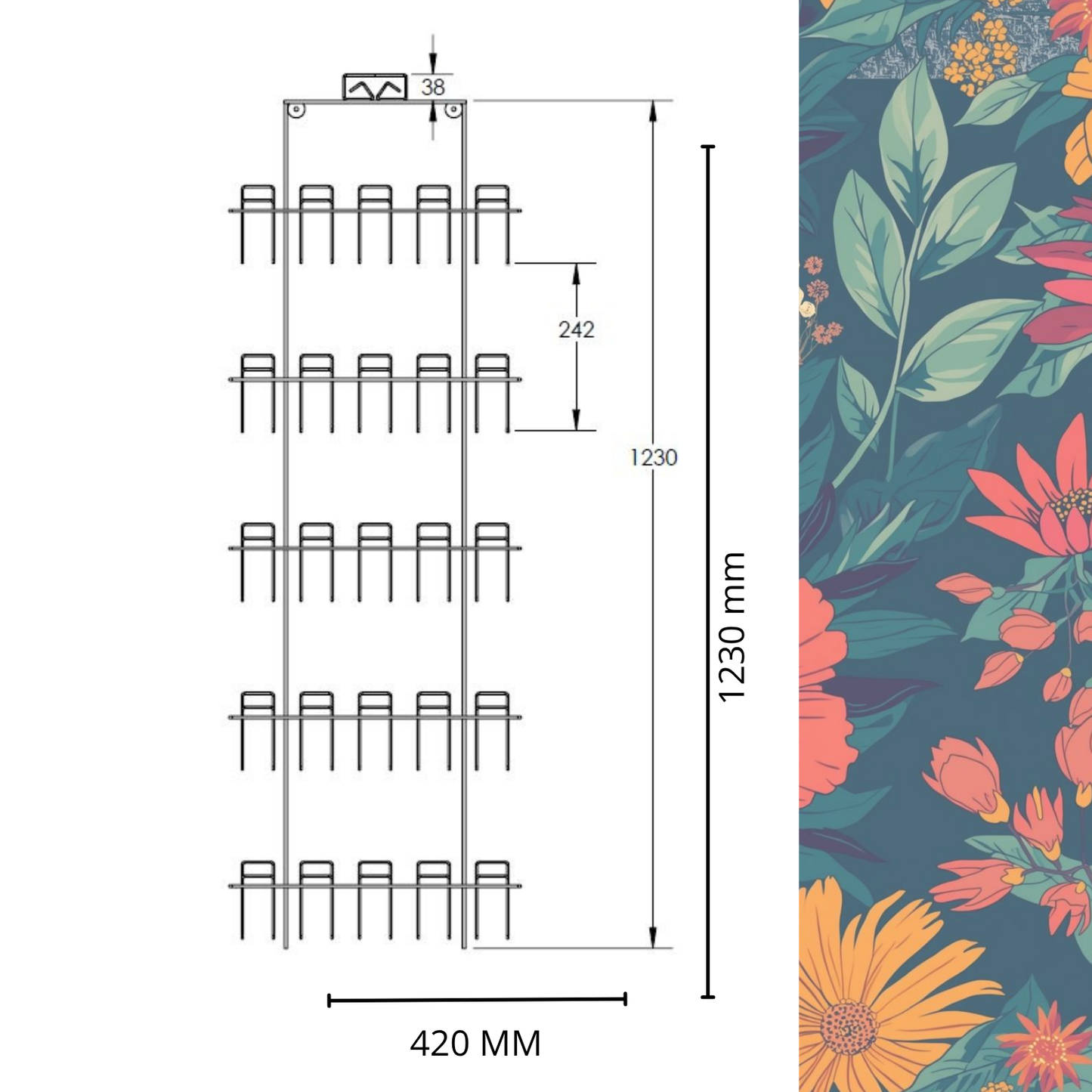 Greeting Card Wall Display Rack – 5 Pocket Door or Slatwall Mounted Holder for Mixed Size Cards