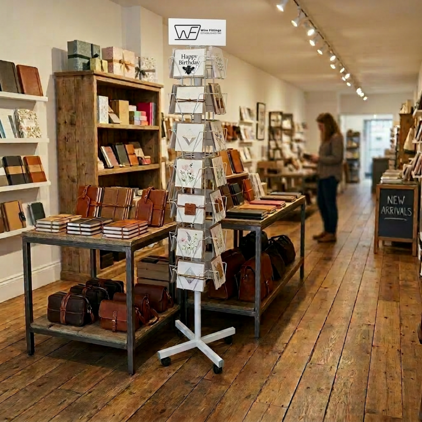 Greeting Card Floor Display Stand – 28 Pocket Spinner Rack for 6” Square Cards, Retail Holder