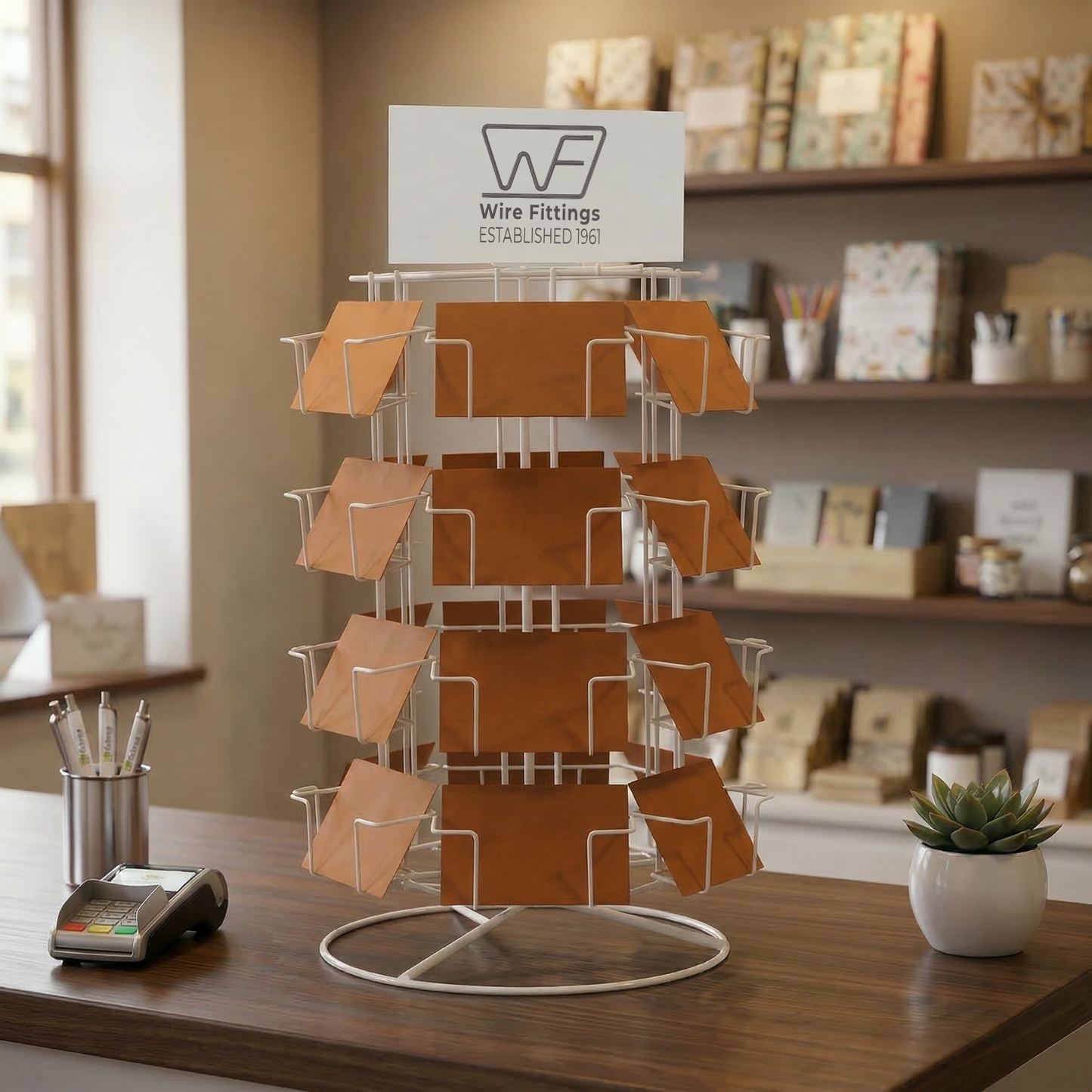 6-Sided Postcard Display Stand – 24 Pocket Countertop Spinner for 6x4 Cards