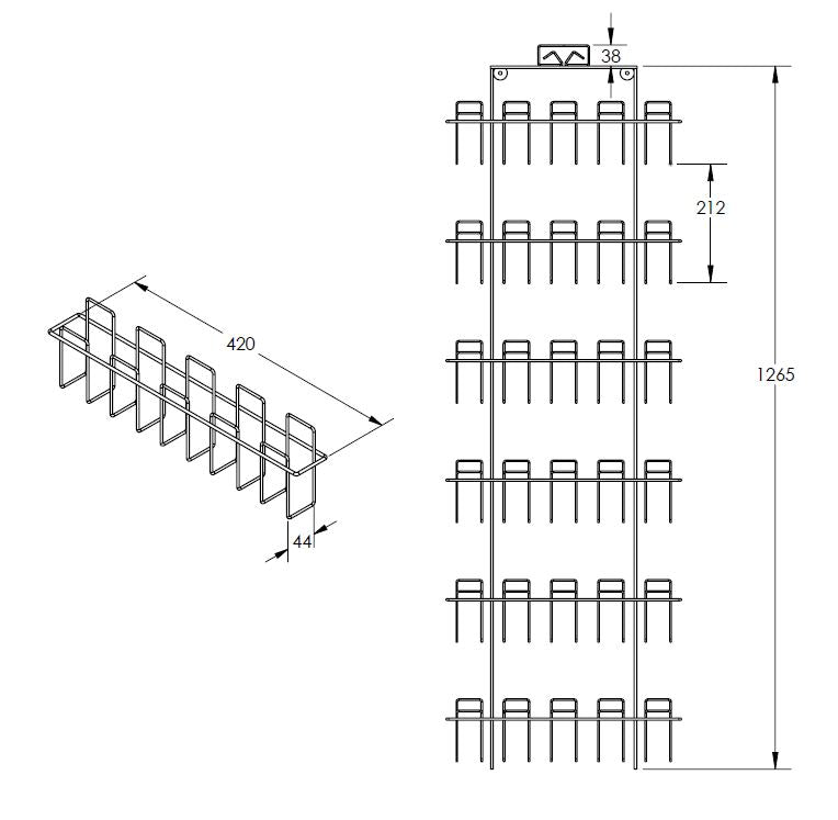 Greeting Card Wall Rack or Slatwall Rack for mixed sized Cards - 6ADWI