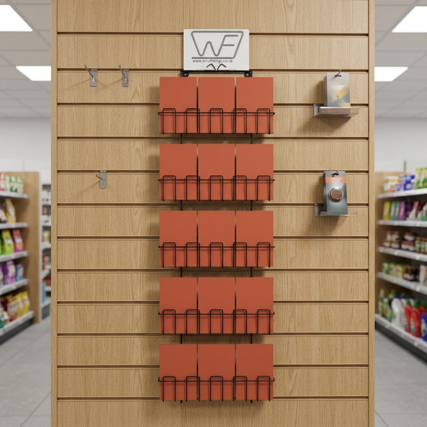Greeting Card Wall Display Rack – 5 Pocket Door or Slatwall Mounted Holder for Mixed Size Cards