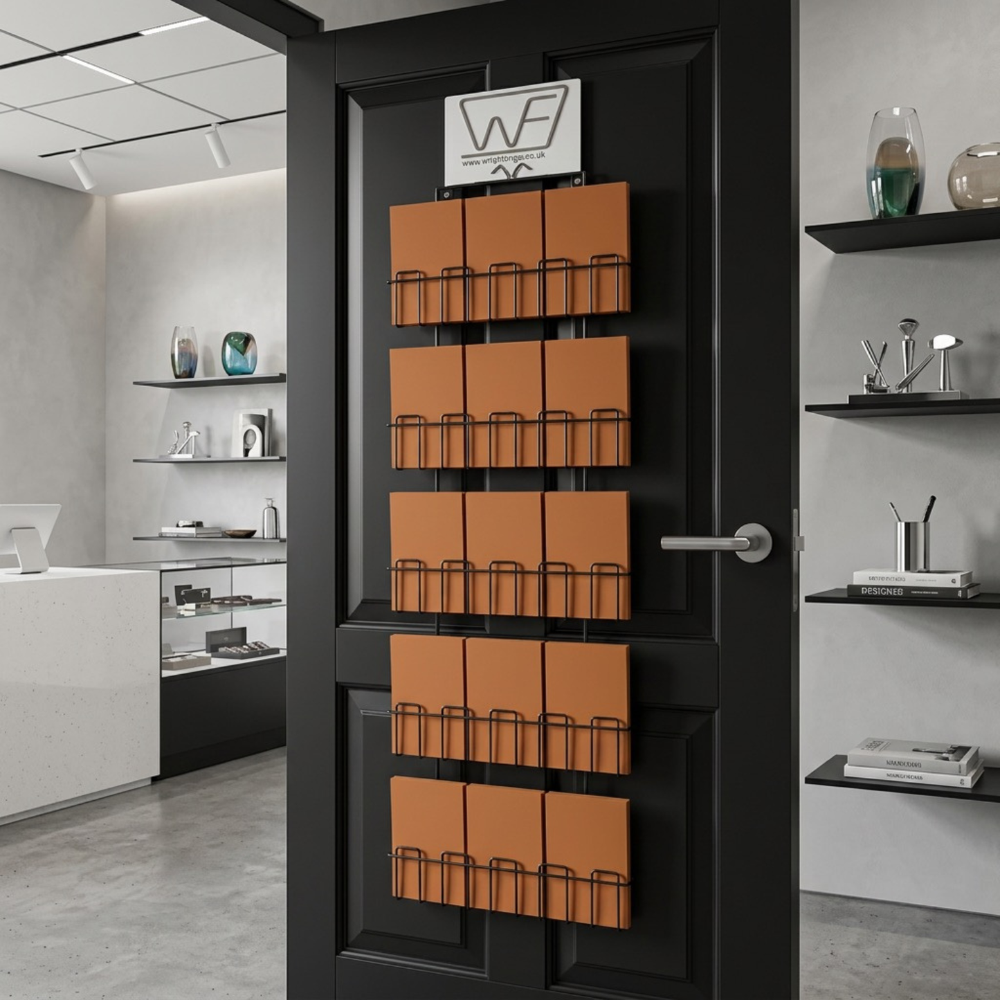 Greeting Card Wall Display Rack – 5 Pocket Door or Slatwall Mounted Holder for Mixed Size Cards