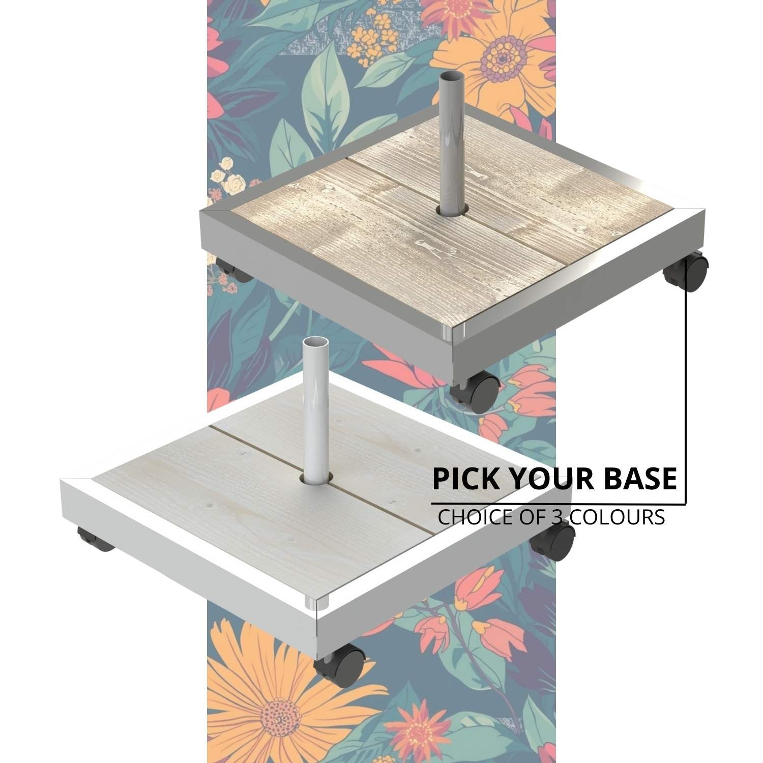 Wooden base for card rotating stand, with choice powder coating colour